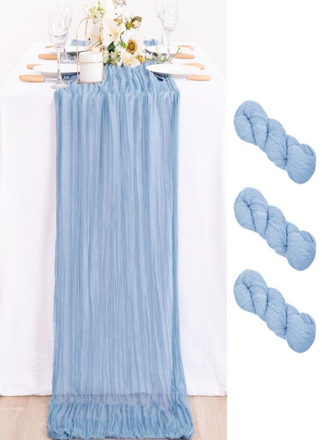MLMC 3 Pack Dusty Blue Table Runner 10ft Boho Gauze Cheesecloth Valentines Table Runner Bulk 35x120 Inches Rustic Cheese Cloth Decor for Wedding Bridal Shower Baby Shower Party Decor - Image 1